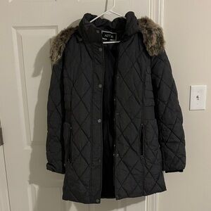 Apt. 9 Women's Dark Gray Quilted Puffer with Faux Fur